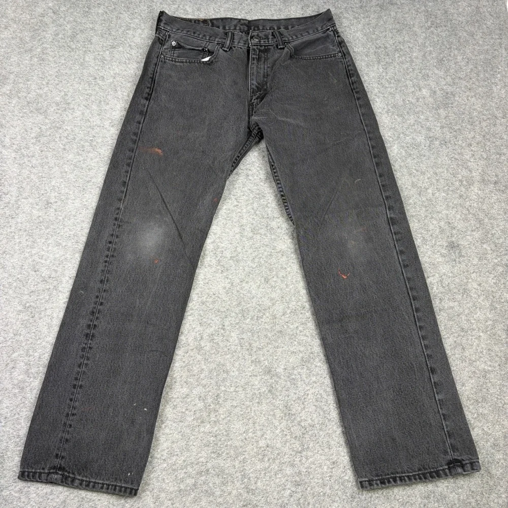 Levi's 505 Straight Leg Jeans‎ Mens 33x32 Faded Black Distressed Denim Workwear